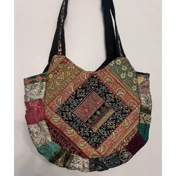 NWT Sacred Threads Magic Carpet Embellished Patchwork Colorful Lined Hobo Bag - Picture 12 of 16